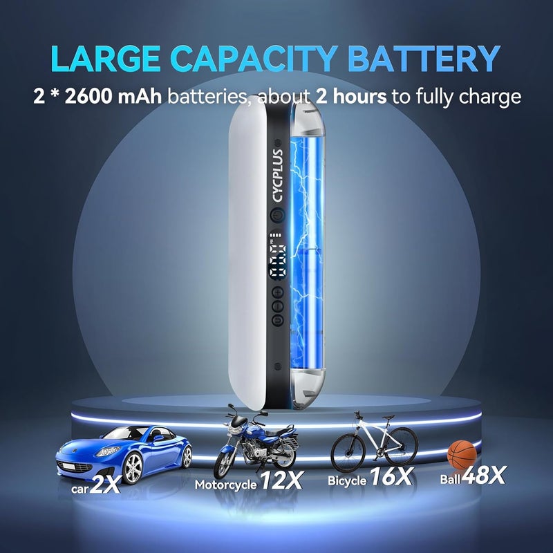 CYCPLUS Electric Air Compressor Portable Bicycle Pump Car Tire Inflator, Max 150 PSI, Auto Shut-Off Air Pump with Presta and Schrader Valves for All Bicycles Motorcycles and Cars - Image 3